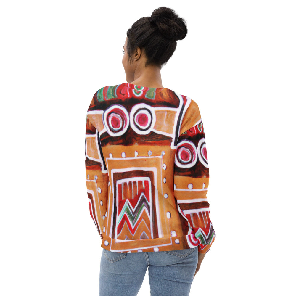 Graphic Sweatshirt for Women Brown Orange Green Aztec Pattern - Womens