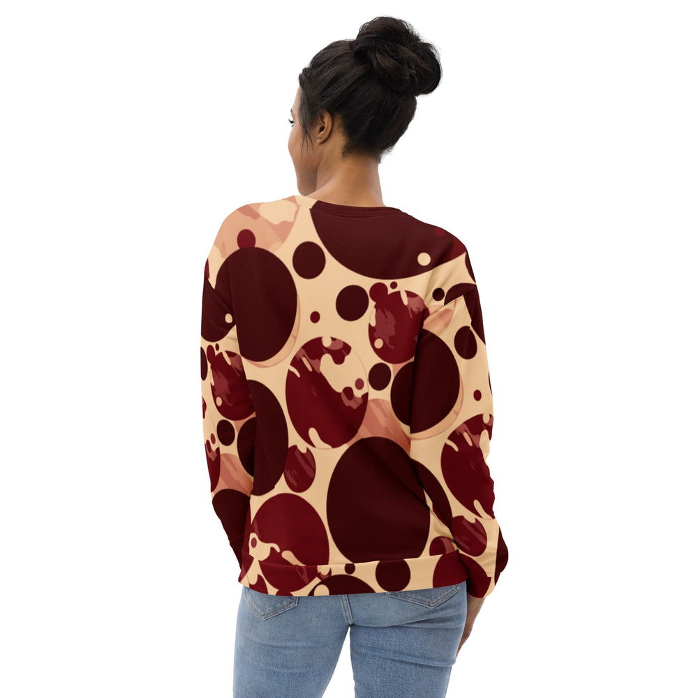 Graphic Sweatshirt for Women Burgundy Beige Circular Print - Womens