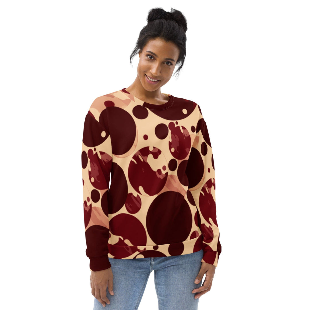 Graphic Sweatshirt for Women Burgundy Beige Circular Print - Womens