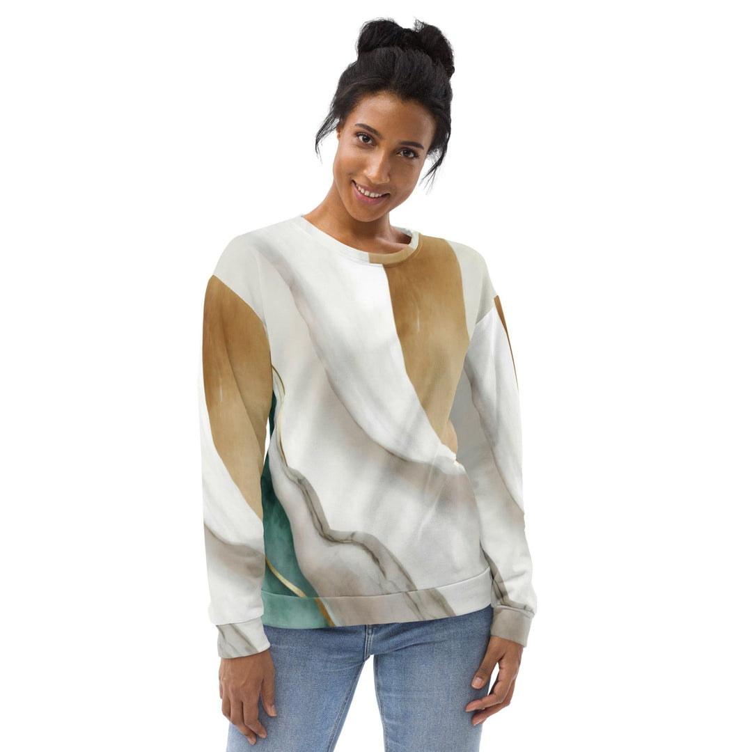 Graphic Sweatshirt for Women Cream White Green Marbled Print - Womens