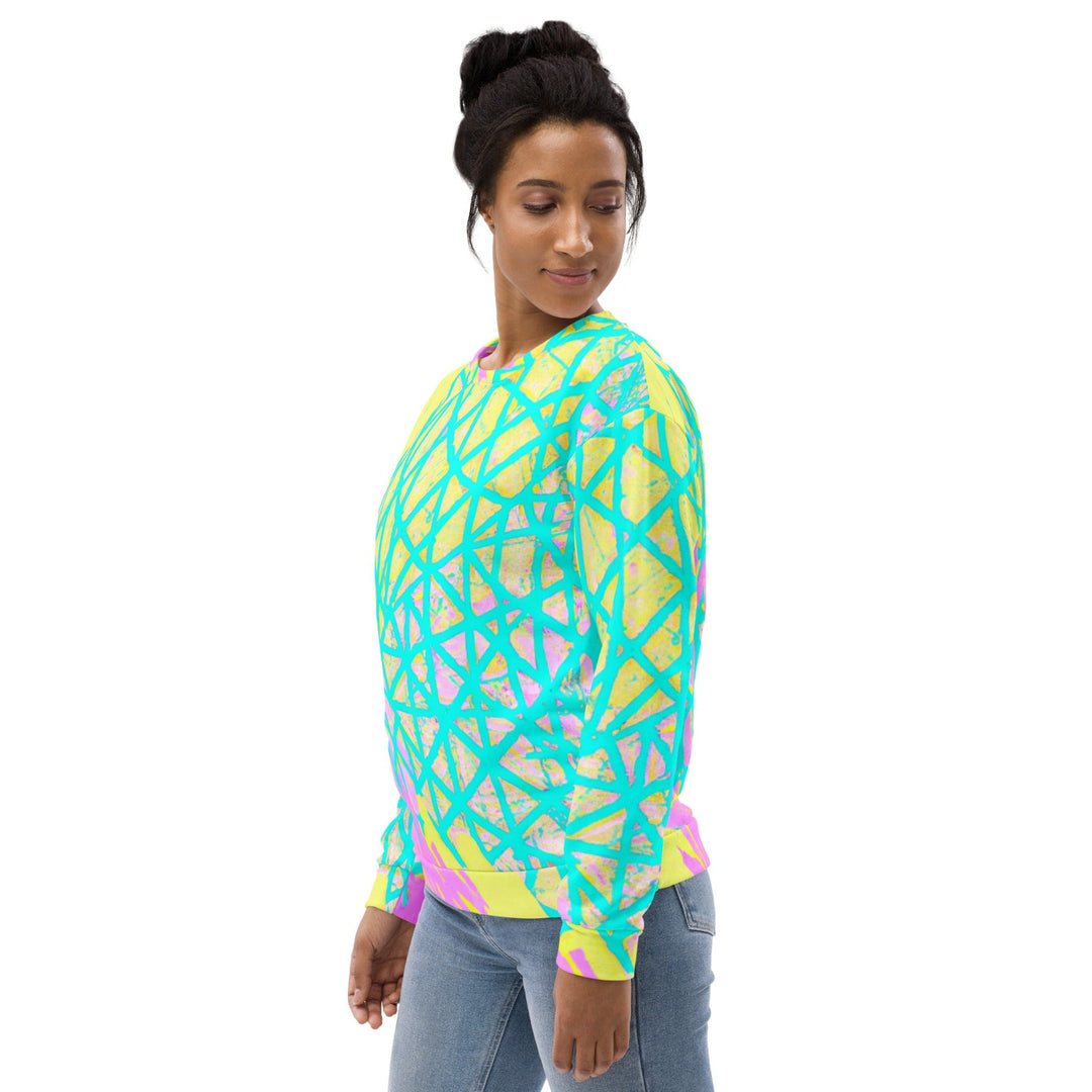 Graphic Sweatshirt for Women Cyan Blue Lime Green and Pink Pattern - Womens