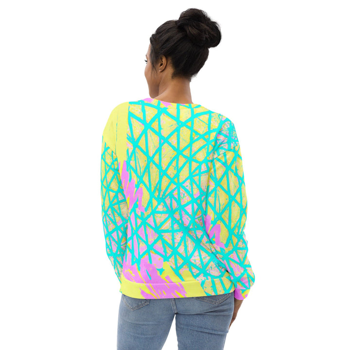 Graphic Sweatshirt for Women Cyan Blue Lime Green and Pink Pattern - Womens