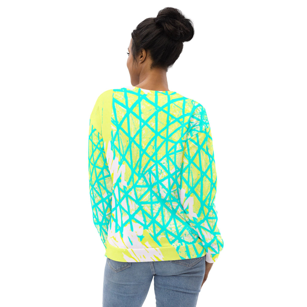 Graphic Sweatshirt for Women Cyan Blue Lime Green and White Pattern - Womens