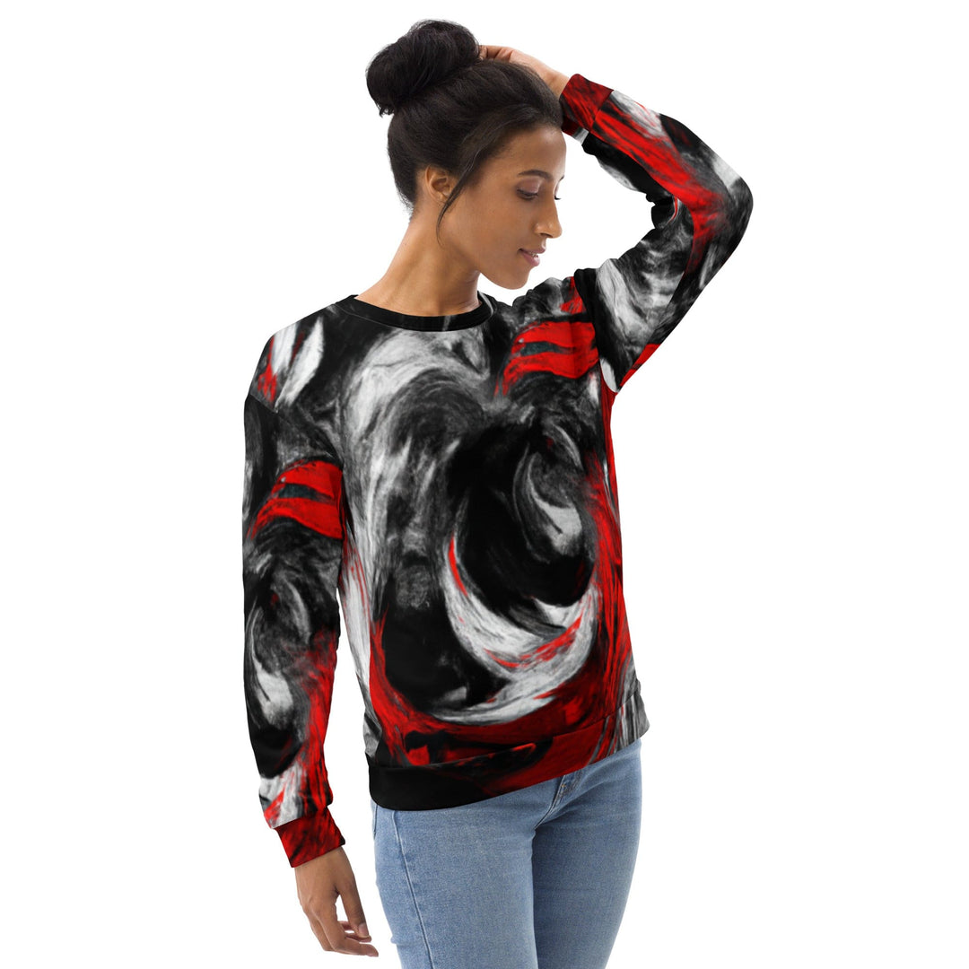 Graphic Sweatshirt for Women Decorative Black Red White Abstract - Womens