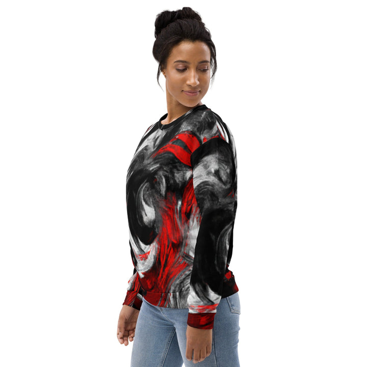 Graphic Sweatshirt for Women Decorative Black Red White Abstract - Womens