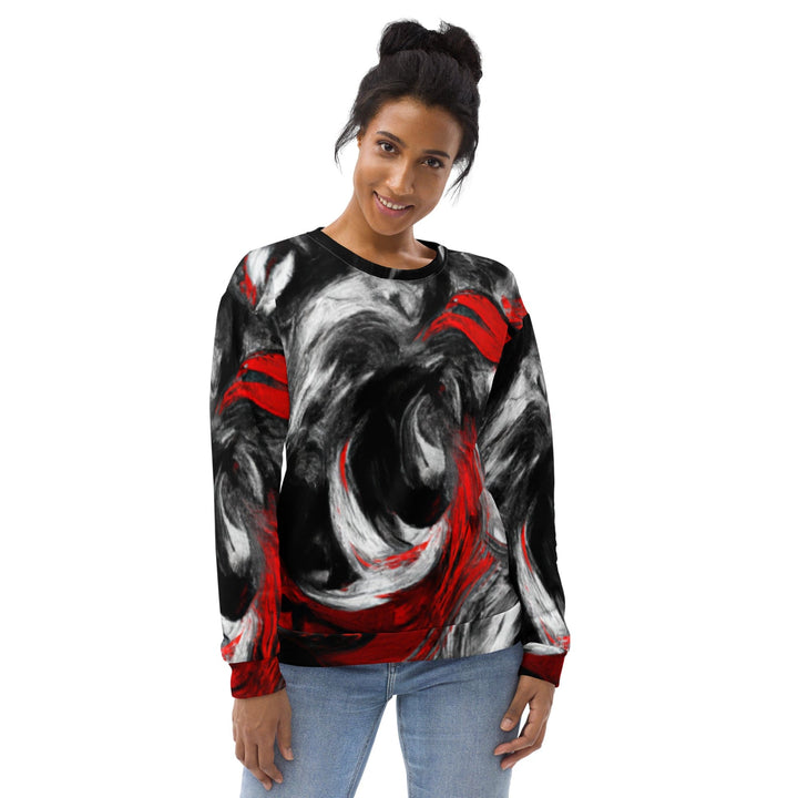 Graphic Sweatshirt for Women Decorative Black Red White Abstract - Womens