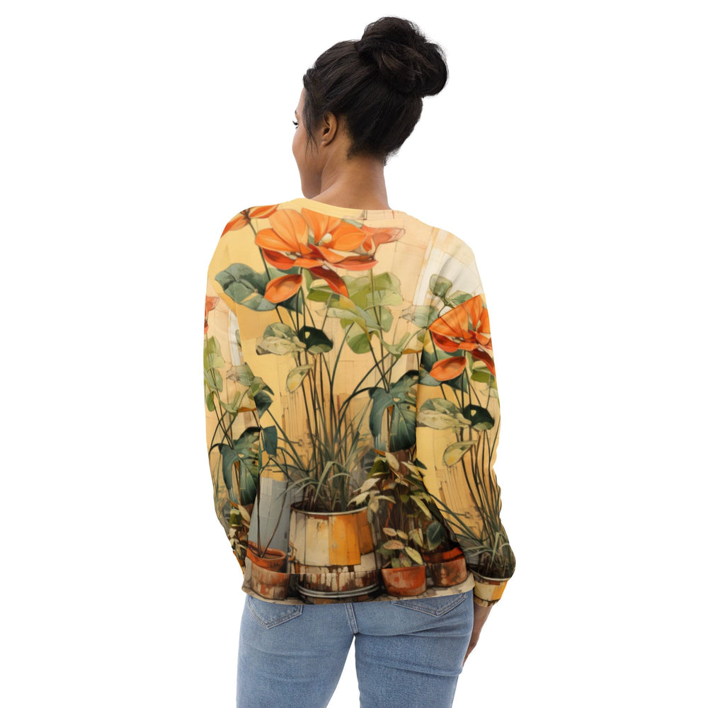 Graphic Sweatshirt for Women Earthy Rustic Potted Plants Print - Womens