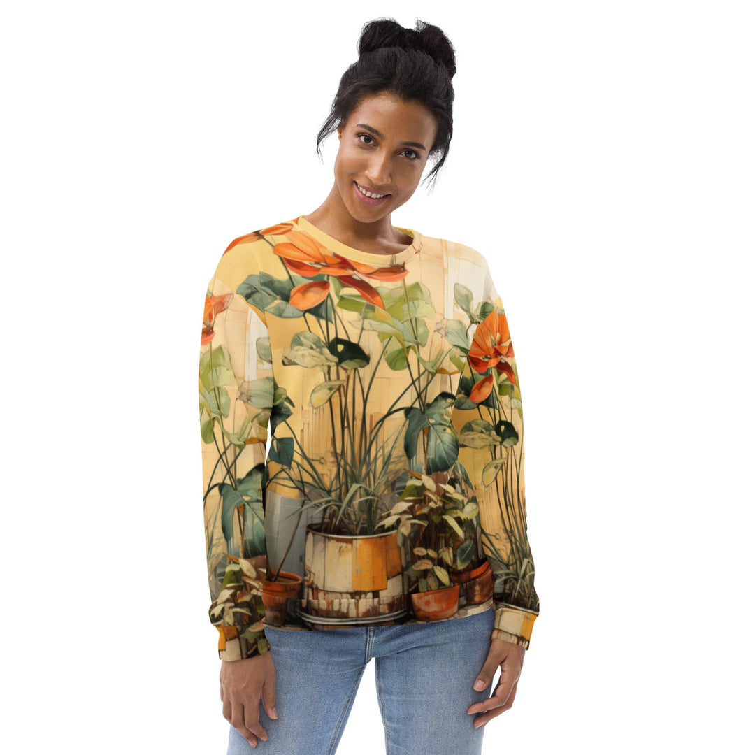 Graphic Sweatshirt for Women Earthy Rustic Potted Plants Print - Womens