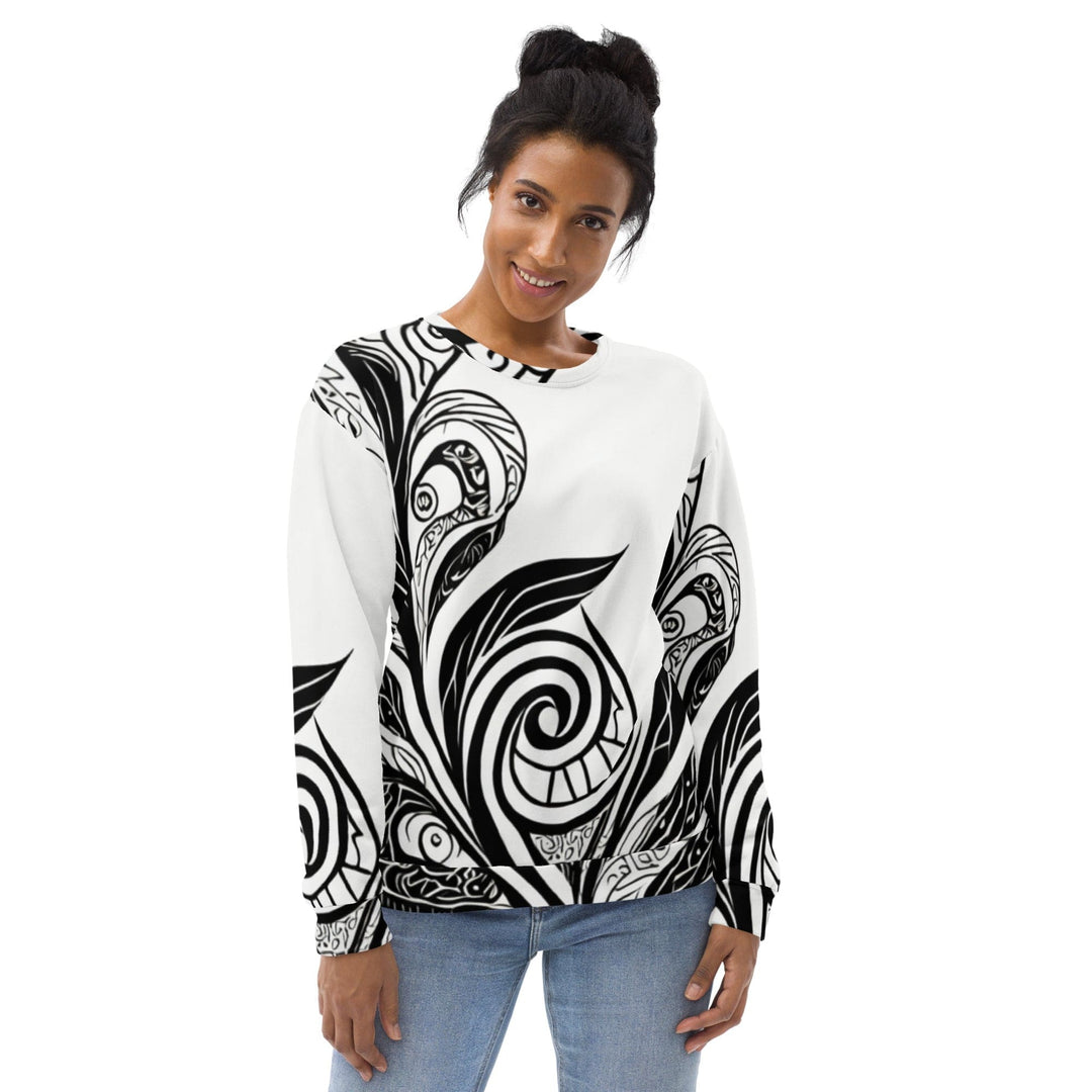 Graphic Sweatshirt for Women Black Floral Lines - Womens | Sweatshirts | AOP