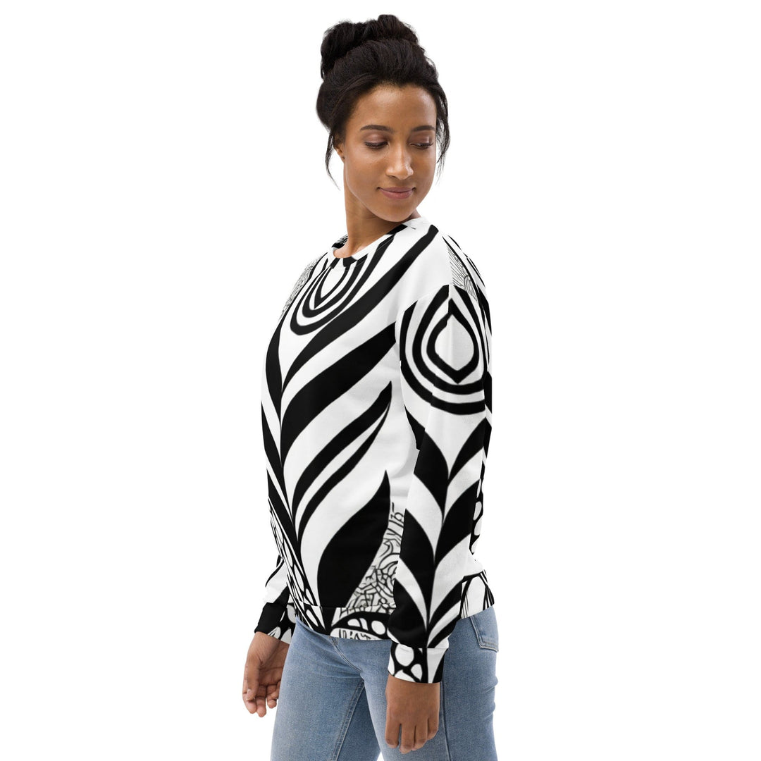 Graphic Sweatshirt for Women Black Floral Lines 2 - Womens | Sweatshirts | AOP