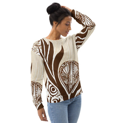 Graphic Sweatshirt For Women Floral Brown Line Art Print 93368