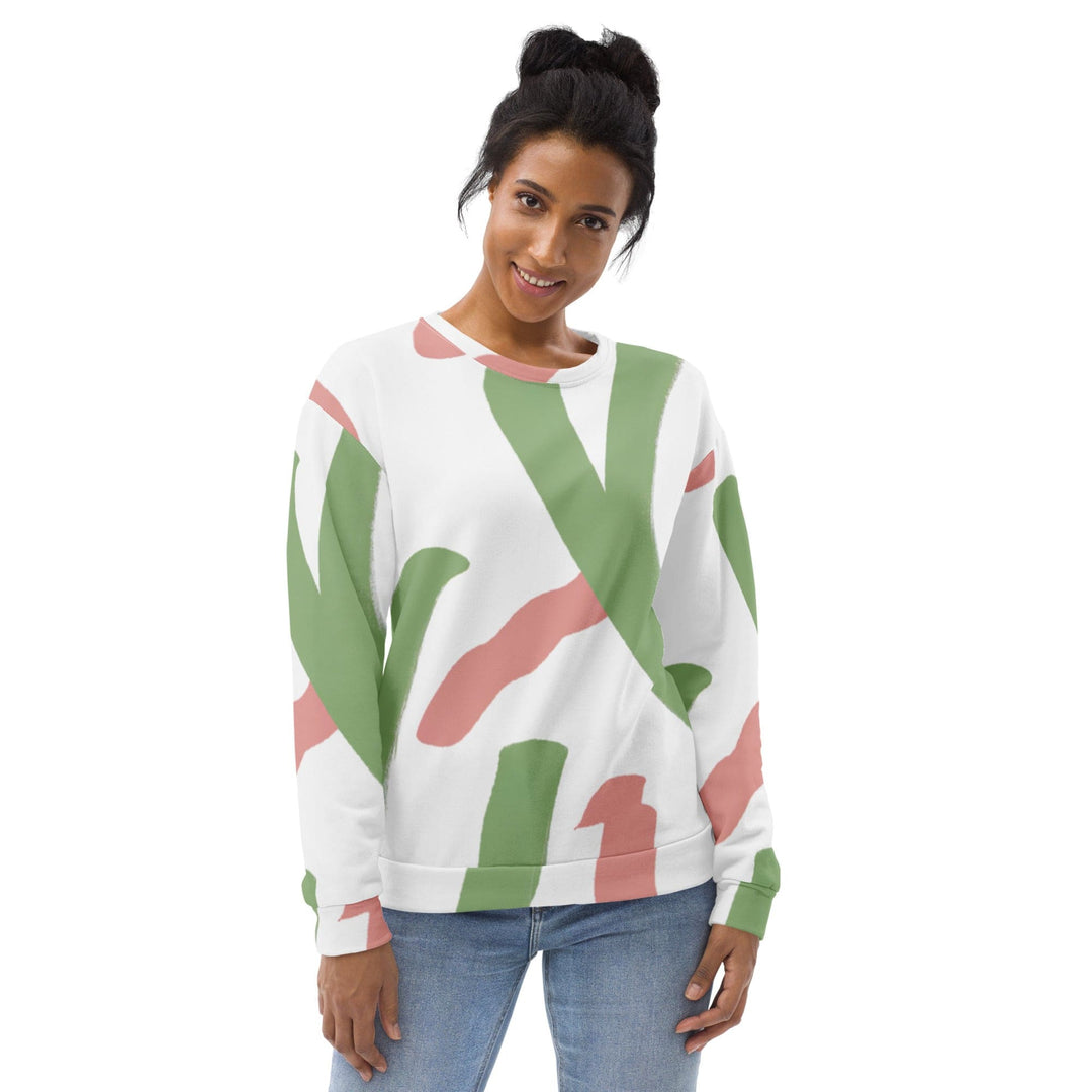 Graphic Sweatshirt for Women Green Mauve Abstract Brush Stroke Pattern - Womens