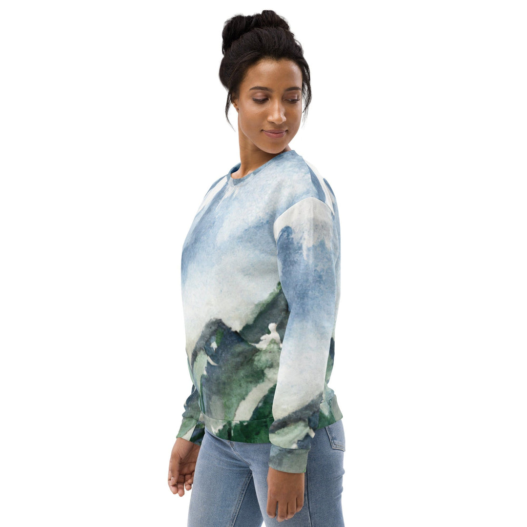 Graphic Sweatshirt for Women Green Mountainside Nature Landscape Blue - Womens