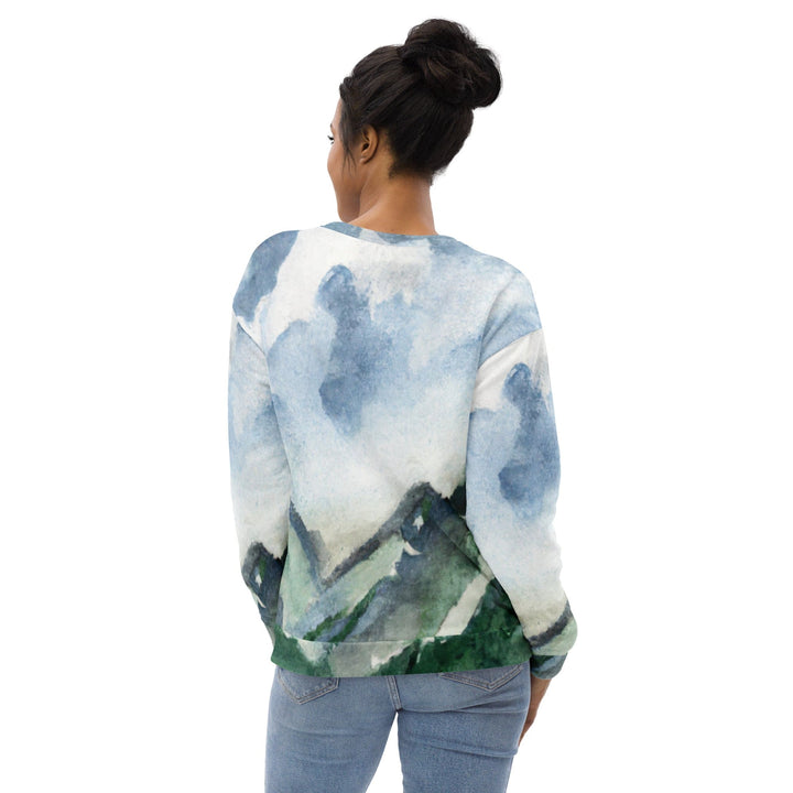 Graphic Sweatshirt for Women Green Mountainside Nature Landscape Blue - Womens