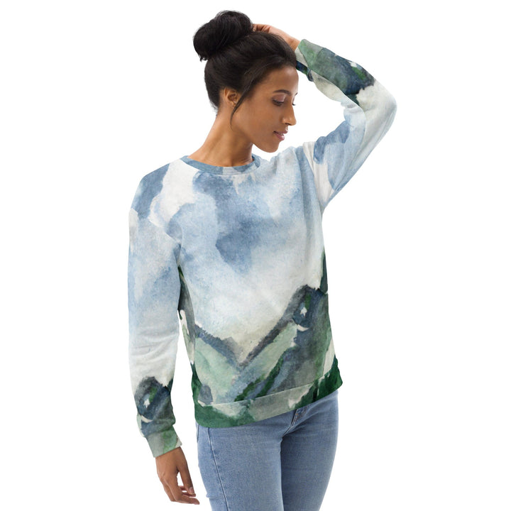 Graphic Sweatshirt for Women Green Mountainside Nature Landscape Blue - Womens