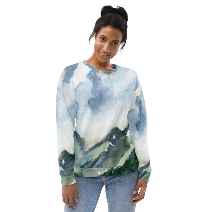 Graphic Sweatshirt for Women Green Mountainside Nature Landscape Blue - Womens