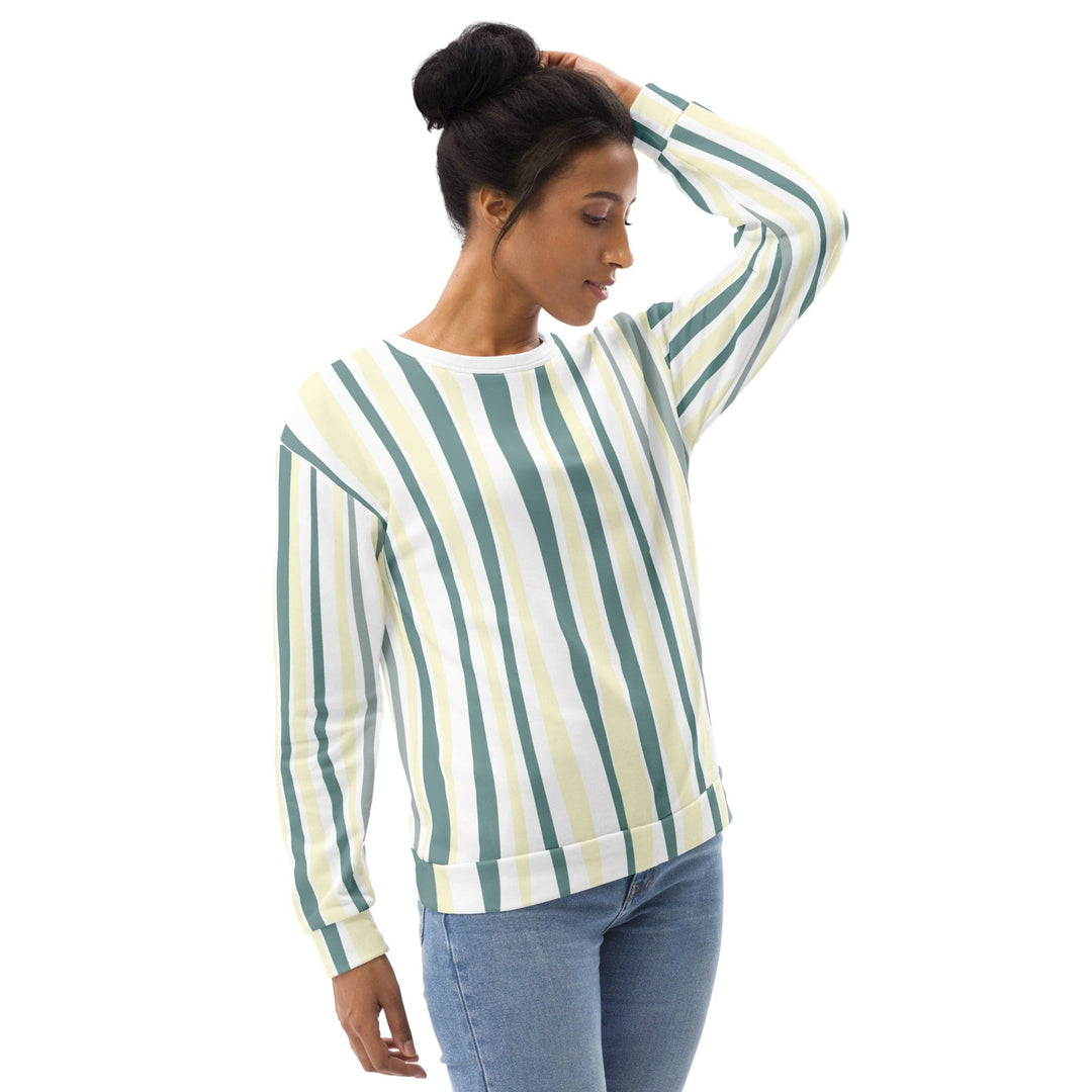 Graphic Sweatshirt for Women Green Yellow Geometric Lines - Womens