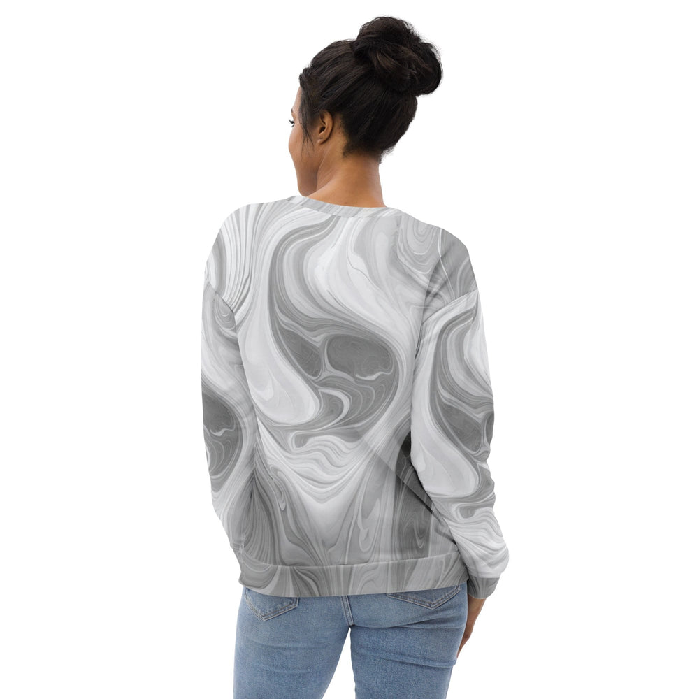 Graphic Sweatshirt for Women Grey White Boho Marble Print - Womens