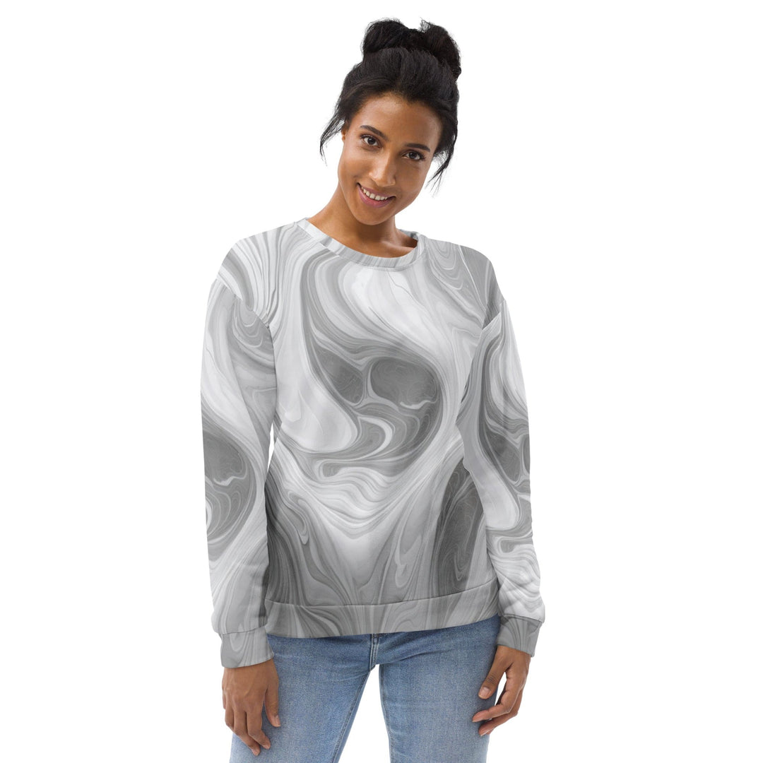 Graphic Sweatshirt for Women Grey White Boho Marble Print - Womens