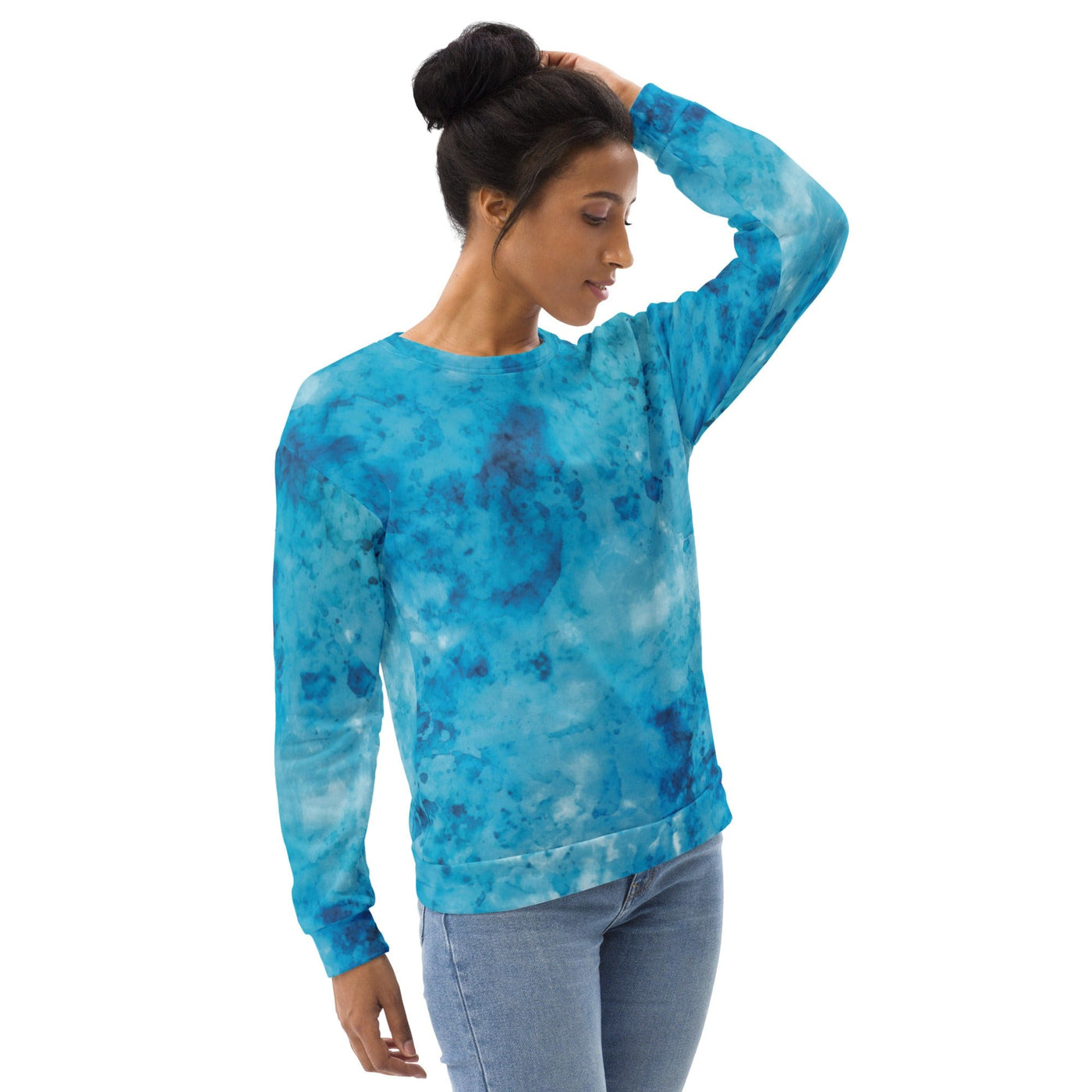 Graphic Sweatshirt For Women Light And Dark Blue Marble Illustration - Womens