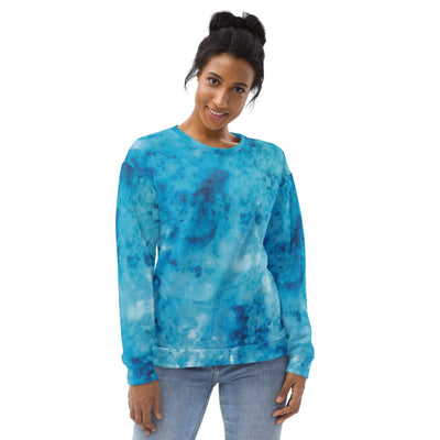 Graphic Sweatshirt For Women Light And Dark Blue Marble Illustration - Womens