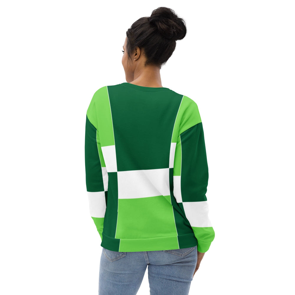 Graphic Sweatshirt for Women Green White Colorblock Grid Lines