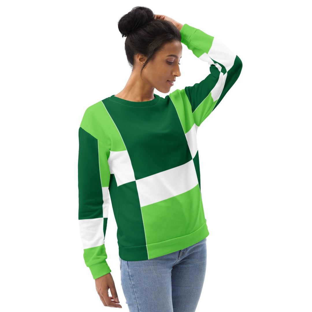 Graphic Sweatshirt for Women Green White Colorblock Grid Lines