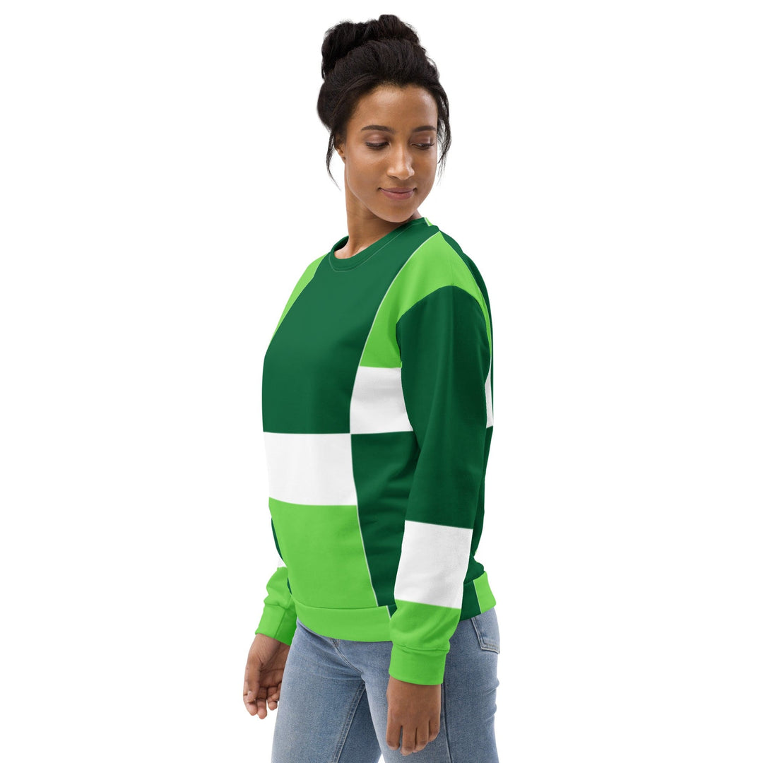 Graphic Sweatshirt for Women Green White Colorblock Grid Lines