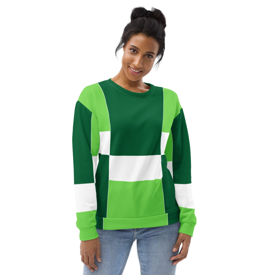 Graphic Sweatshirt for Women Green White Colorblock Grid Lines