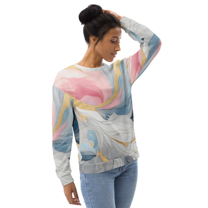 Graphic Sweatshirt for Women Marble Cloud of Grey Pink Blue 5522 - Womens