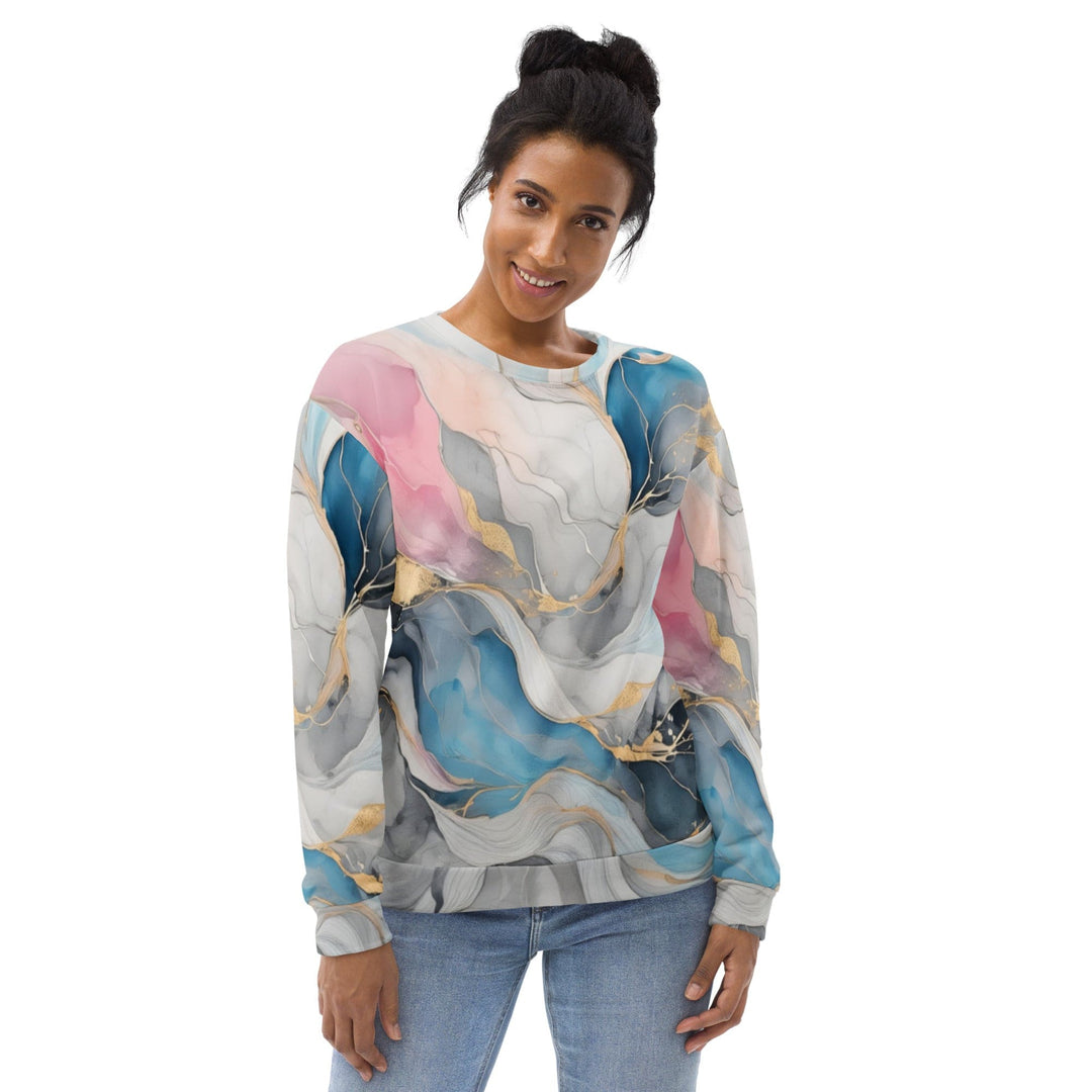 Graphic Sweatshirt for Women Marble Cloud of Grey Pink Blue 63389 - Womens