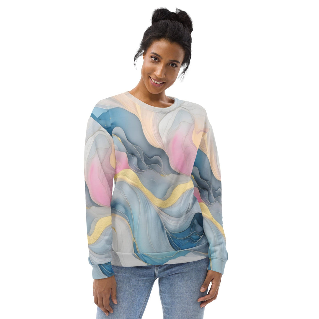 Graphic Sweatshirt for Women Marble Cloud of Grey Pink Blue 72067 - Womens