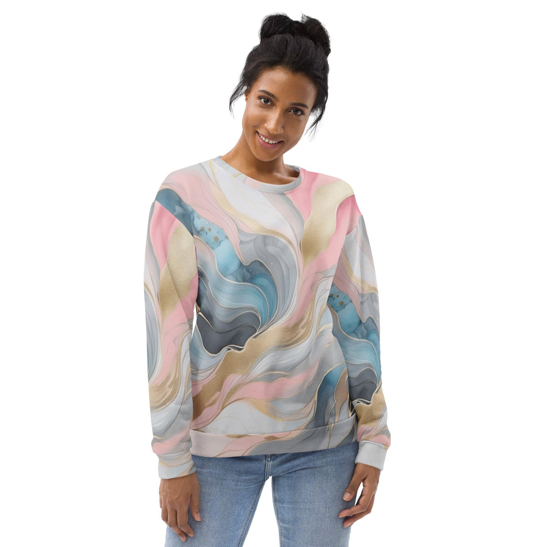 Graphic Sweatshirt for Women Marble Cloud of Grey Pink Blue 82395 - Womens