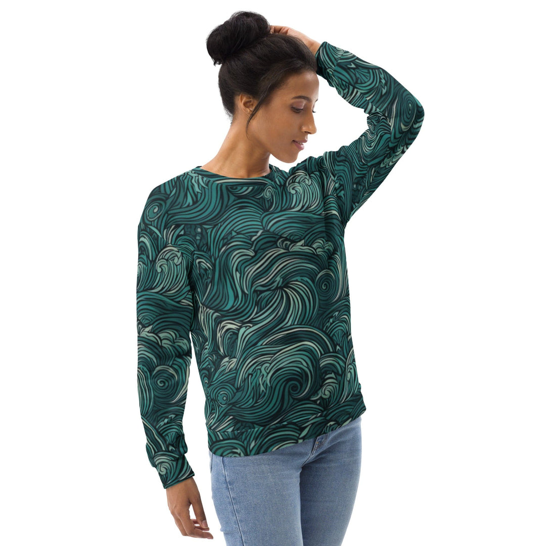 Graphic Sweatshirt for Women Mint Green Water Wave Print - Womens | Sweatshirts