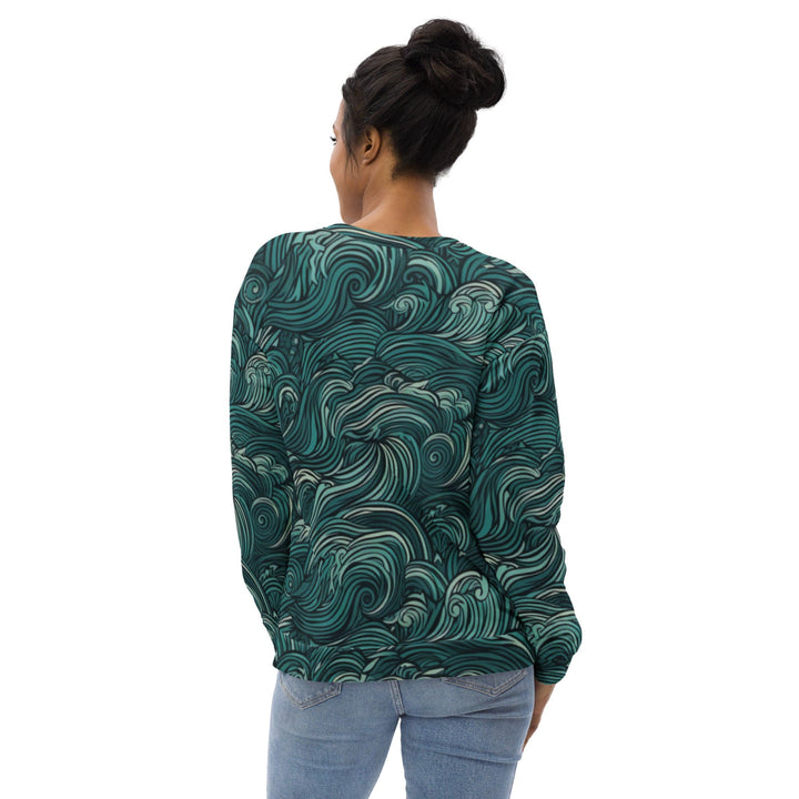 Graphic Sweatshirt for Women Mint Green Water Wave Print - Womens | Sweatshirts