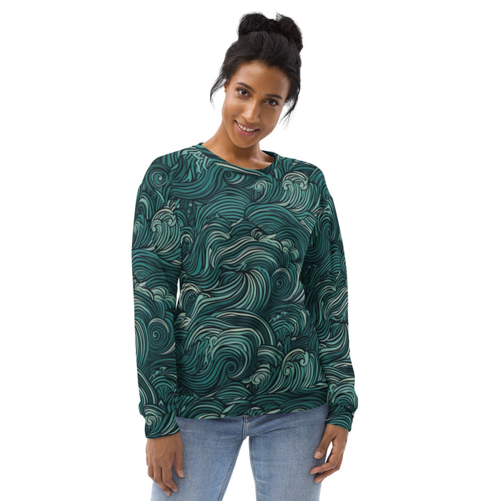 Graphic Sweatshirt for Women Mint Green Water Wave Print - Womens | Sweatshirts