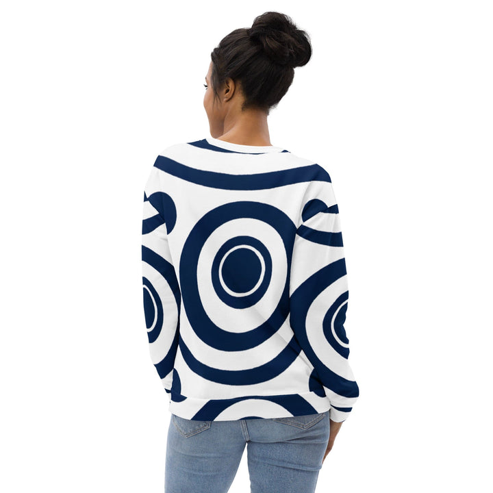 Graphic Sweatshirt for Women Navy Blue and White Circular Pattern - Womens