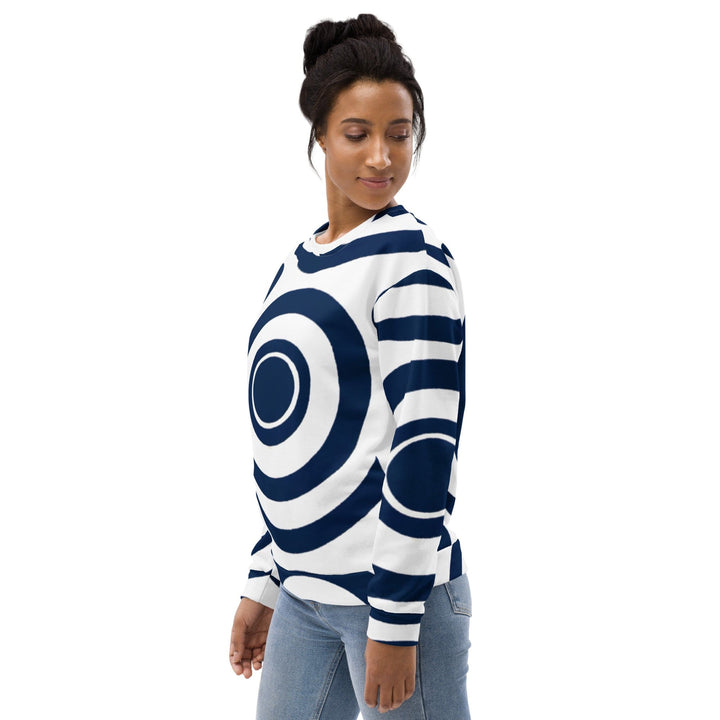 Graphic Sweatshirt for Women Navy Blue and White Circular Pattern - Womens