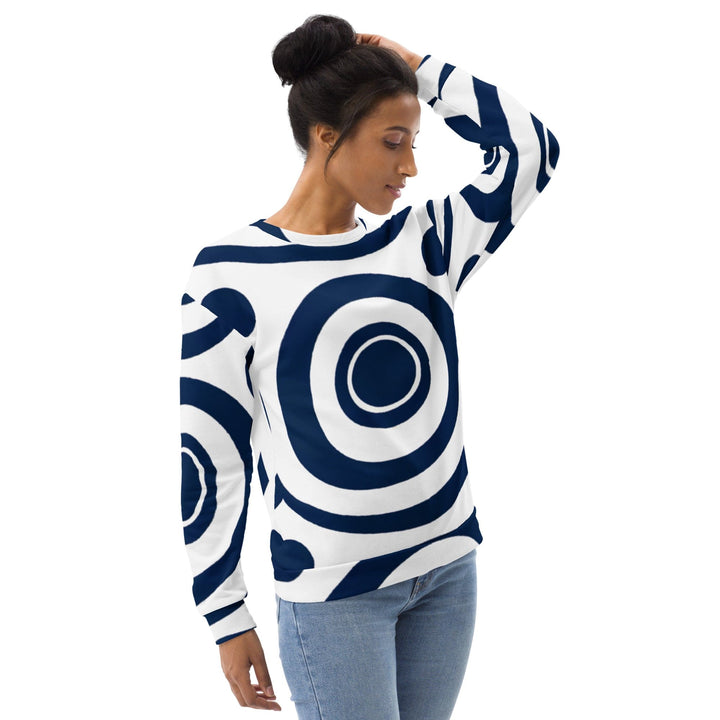 Graphic Sweatshirt for Women Navy Blue and White Circular Pattern - Womens