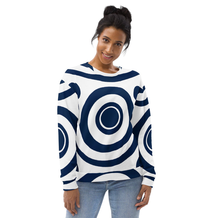 Graphic Sweatshirt for Women Navy Blue and White Circular Pattern - Womens