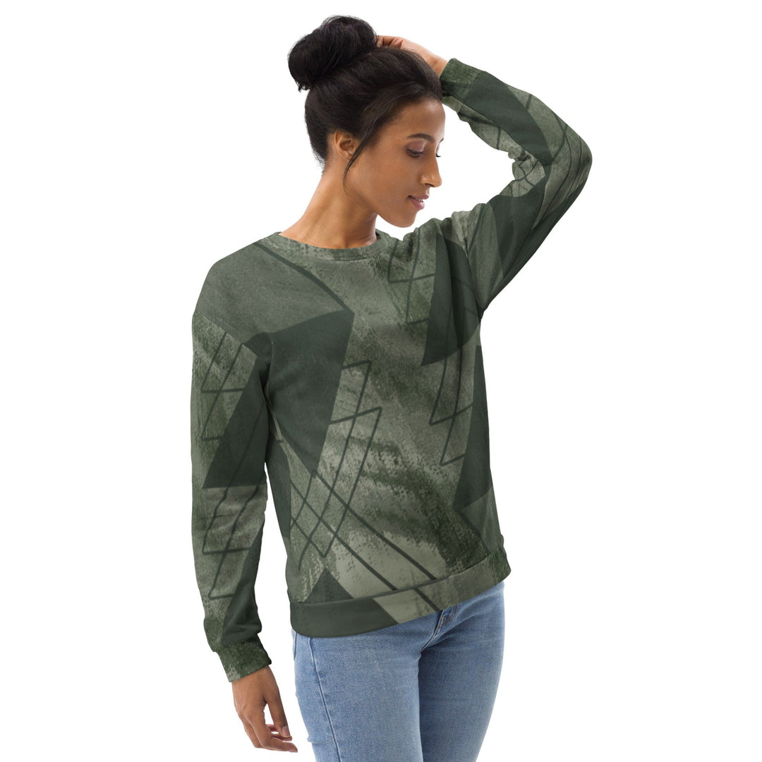 Graphic Sweatshirt for Women Olive Green Triangular Colorblock