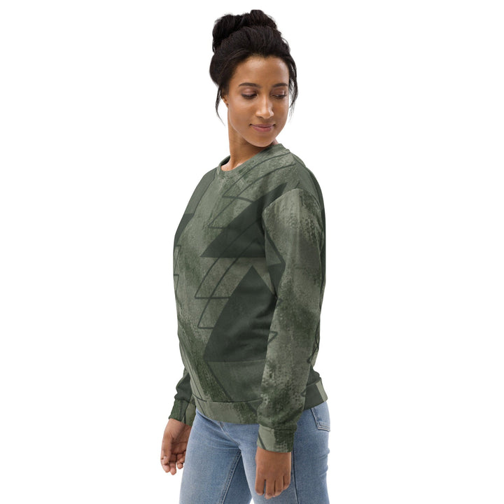 Graphic Sweatshirt for Women Olive Green Triangular Colorblock