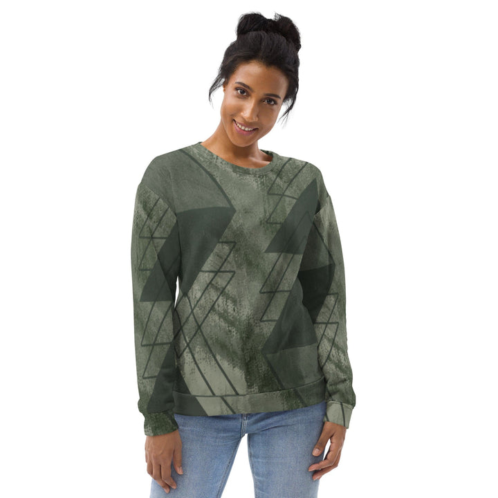 Graphic Sweatshirt for Women Olive Green Triangular Colorblock