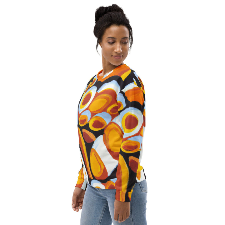 Graphic Sweatshirt for Women Orange Black White Geometric Print - Womens