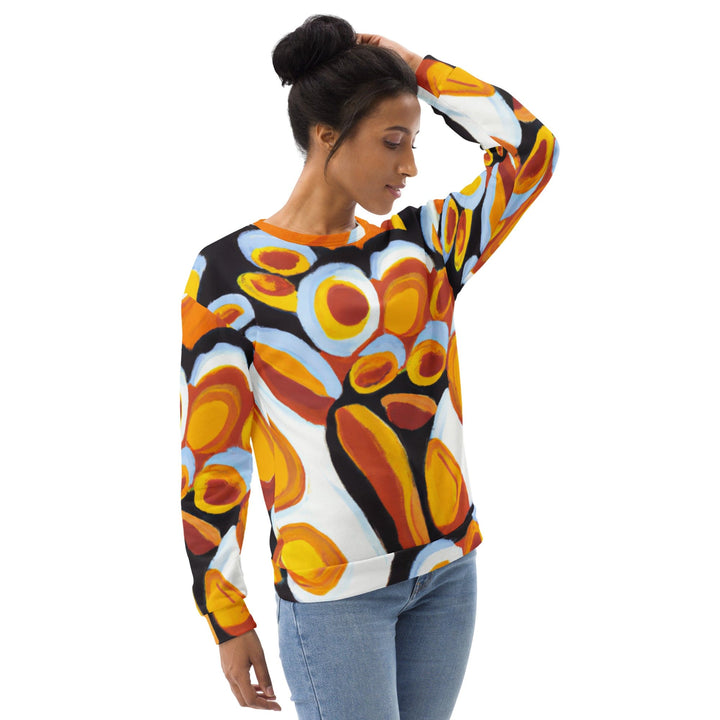 Graphic Sweatshirt for Women Orange Black White Geometric Print - Womens