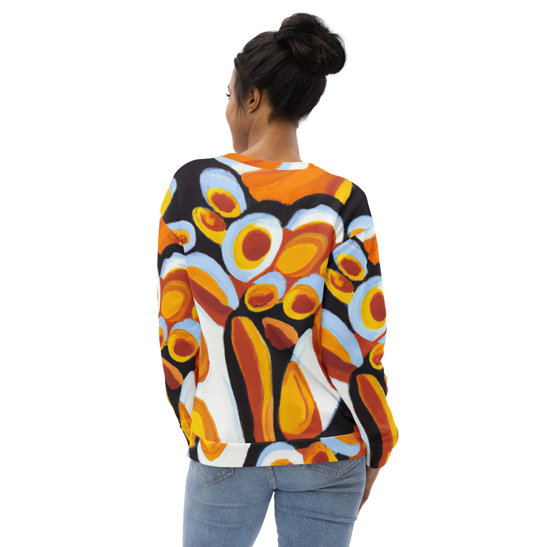 Graphic Sweatshirt for Women Orange Black White Geometric Print - Womens