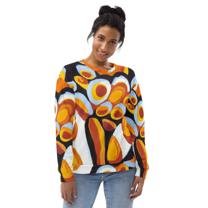 Graphic Sweatshirt for Women Orange Black White Geometric Print - Womens