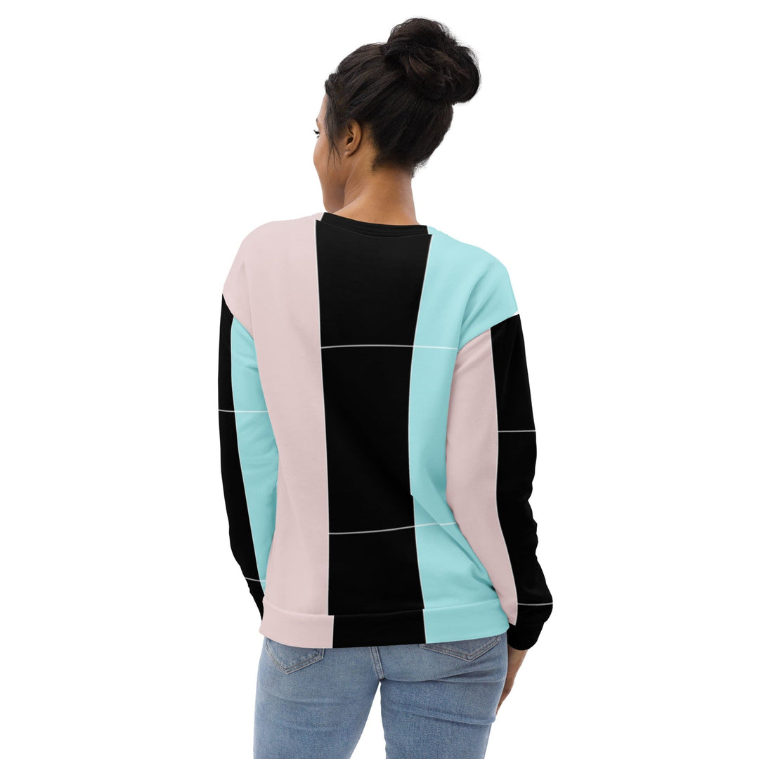 Graphic Sweatshirt for Women Pastel Pink Black Blue Colorblock Lines