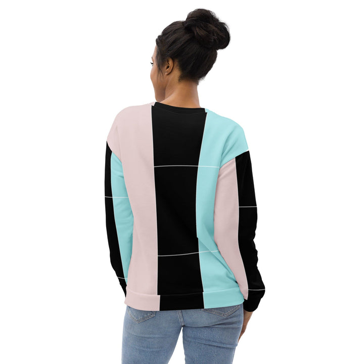 Graphic Sweatshirt for Women Pastel Pink Black Blue Colorblock Lines
