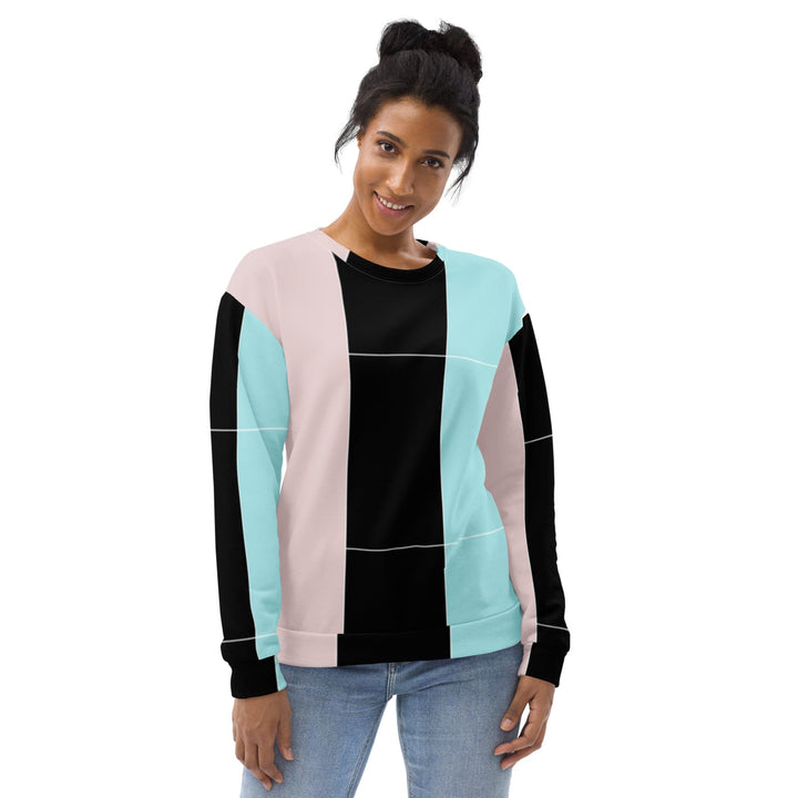 Graphic Sweatshirt for Women Pastel Pink Black Blue Colorblock Lines